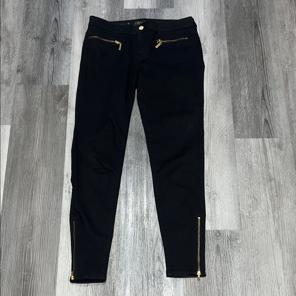 Jennifer Lopez Black Skinny Ankle Pants with Gold Tone Zippers, size 4